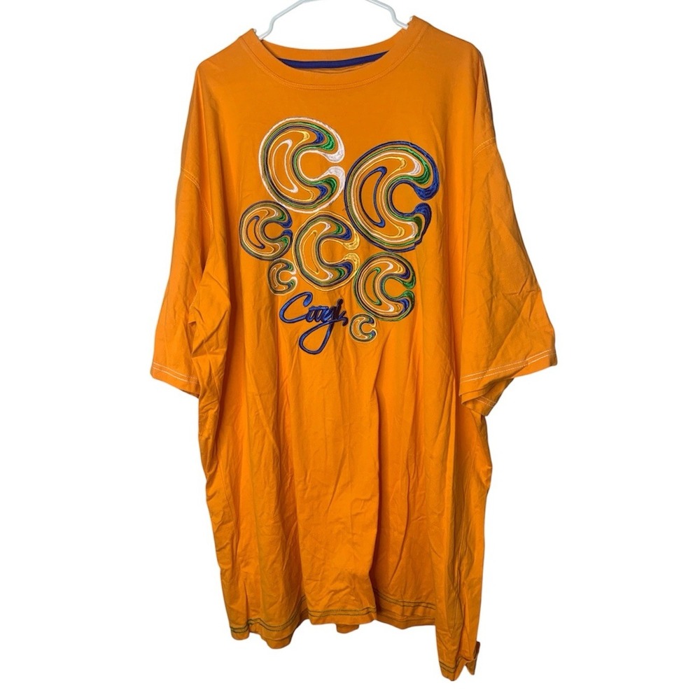 Coogi Mens Orange Embroidered Graphic Tee Shirt Logo Y2K Streetwear Hip Hop 5XL